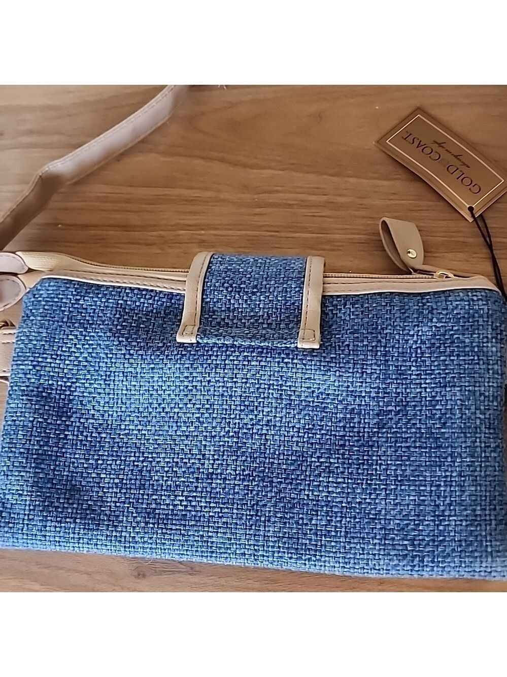Gold Coast NWT Fabric Burlap Blue Purse CROSSBODY - Picture 6 of 7
